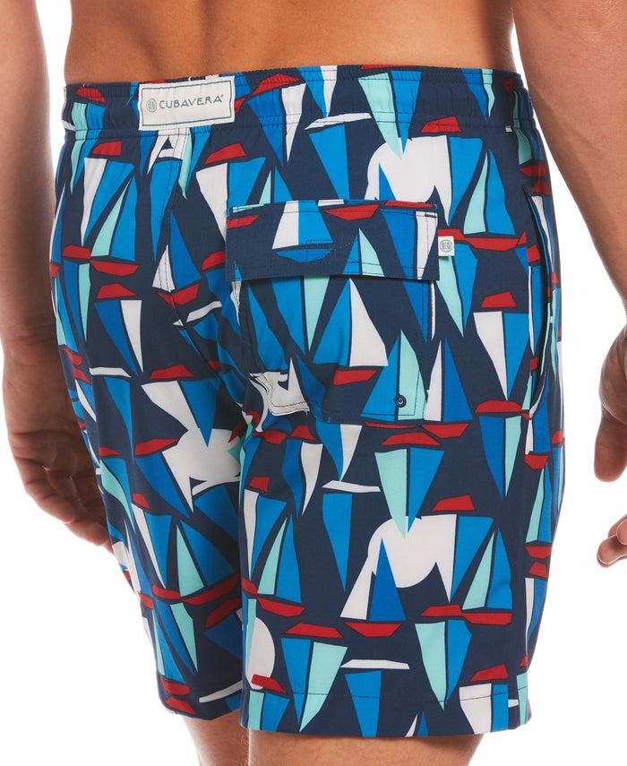 Cubavera Sail Away Print Swim Trunks Insignia Blue