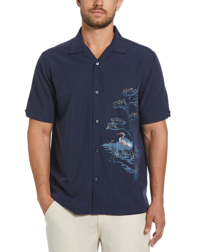 cubavera Scenic Placement Print Shirt Navy Iris