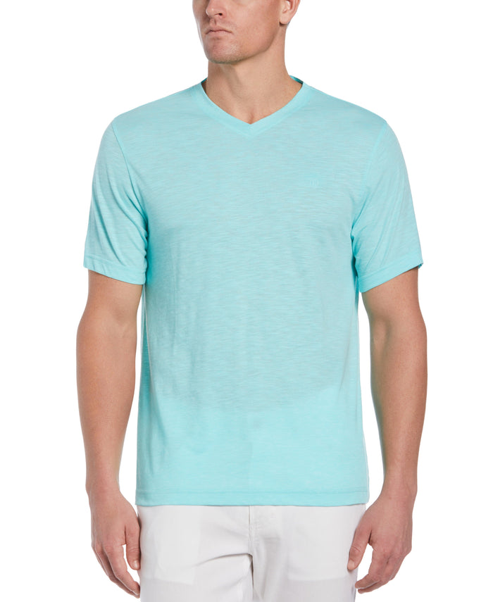 cubavera Slub V-Neck Tee Aruba Blue