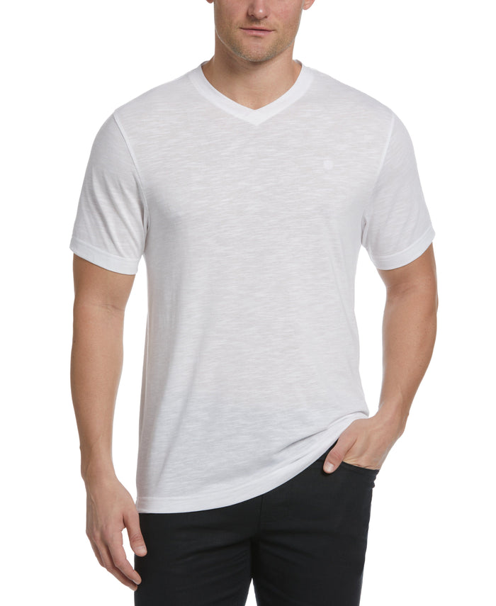 Cubavera Slub V-Neck Tee Brilliant White