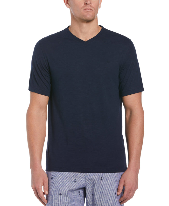 Cubavera Slub V-Neck Tee Dress Blues