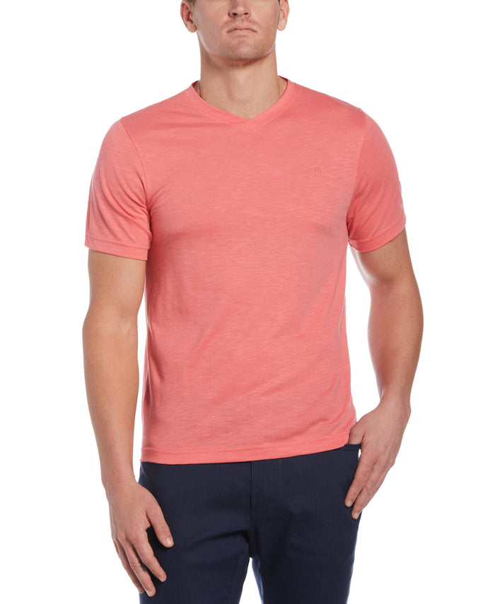 cubavera Slub V-Neck Tee Sunkissed Coral