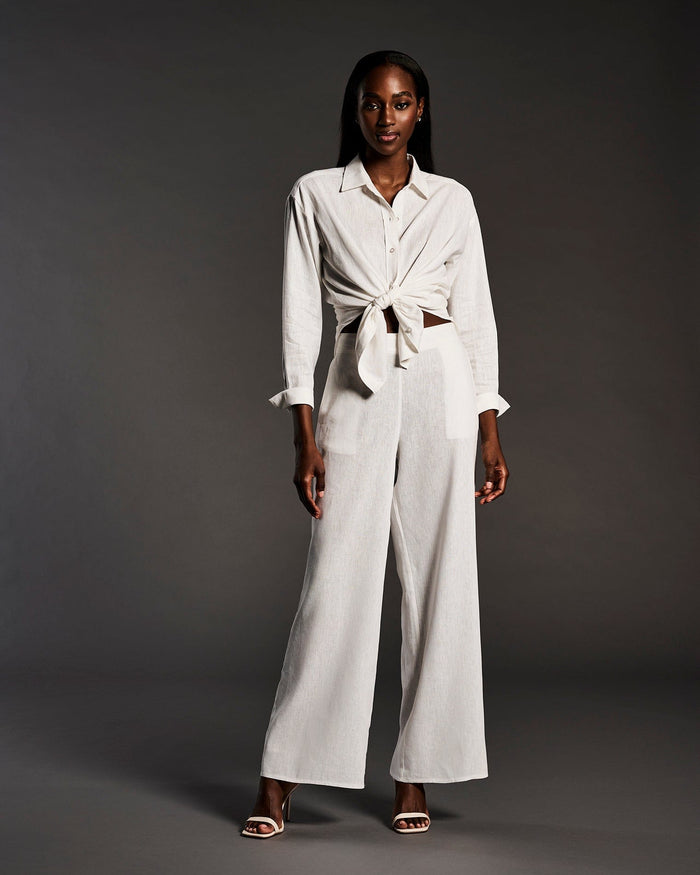 Cubavera Solid Linen-Blend Blouse Brilliant White