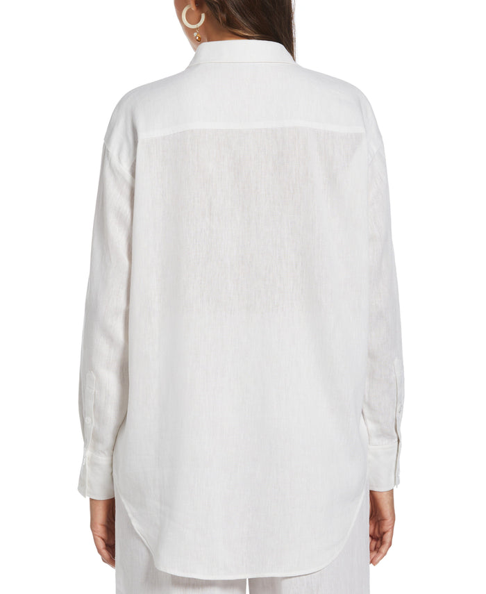 Cubavera Solid Linen-Blend Blouse Brilliant White