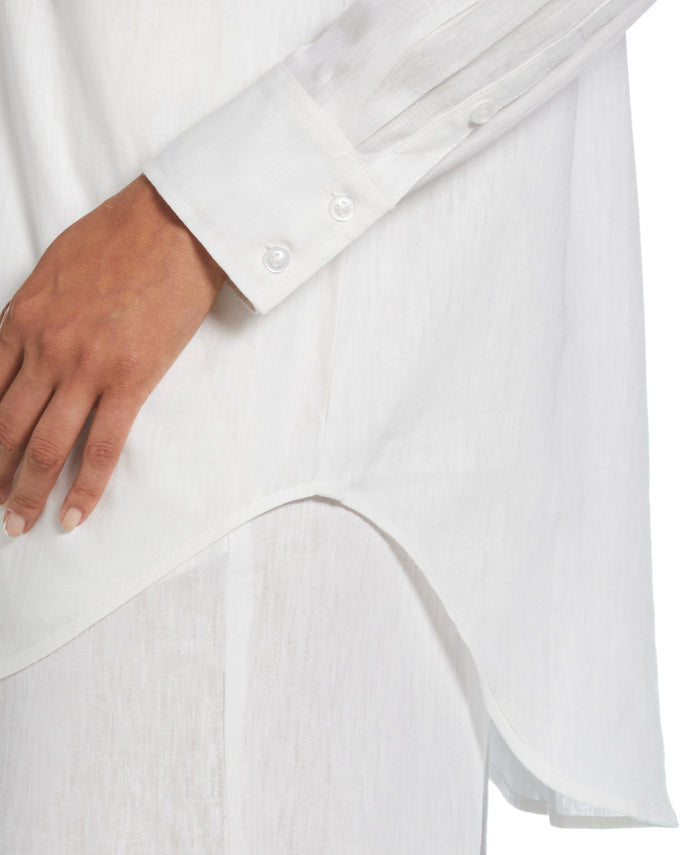 Cubavera Solid Linen-Blend Blouse Brilliant White