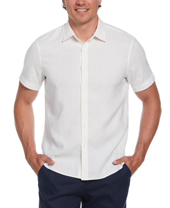 cubavera Solid Linen Blend Shirt Brilliant White