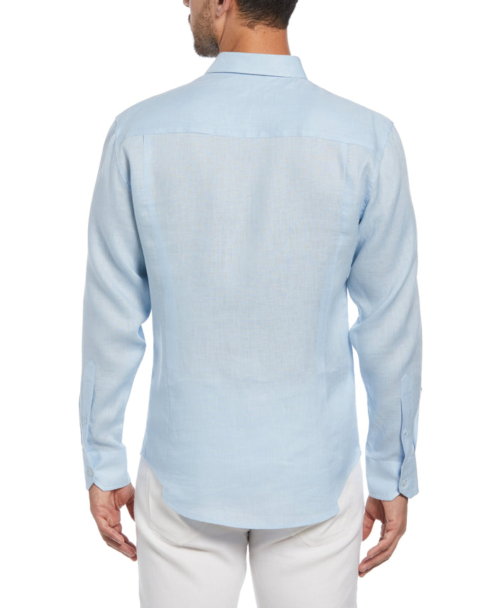 Cubavera Solid Linen Sport Shirt Cashmere Blue