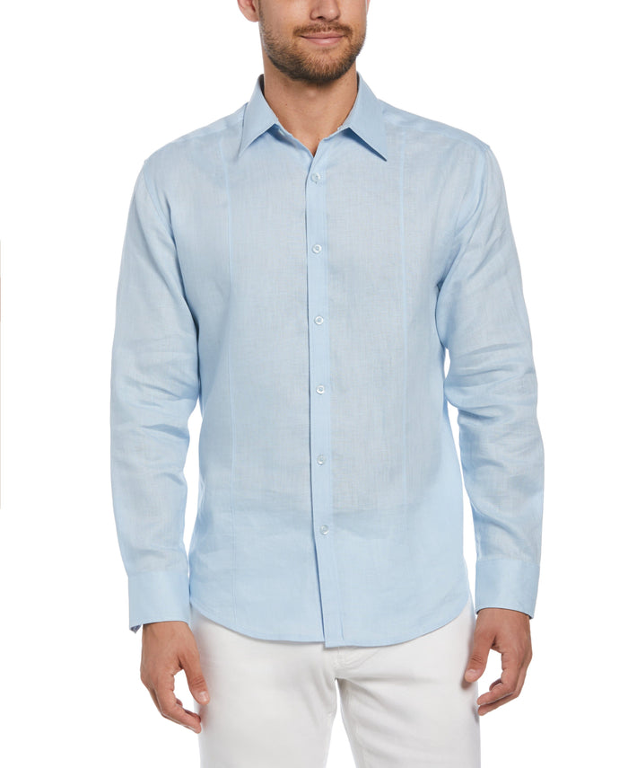 cubavera Solid Linen Sport Shirt Cashmere Blue