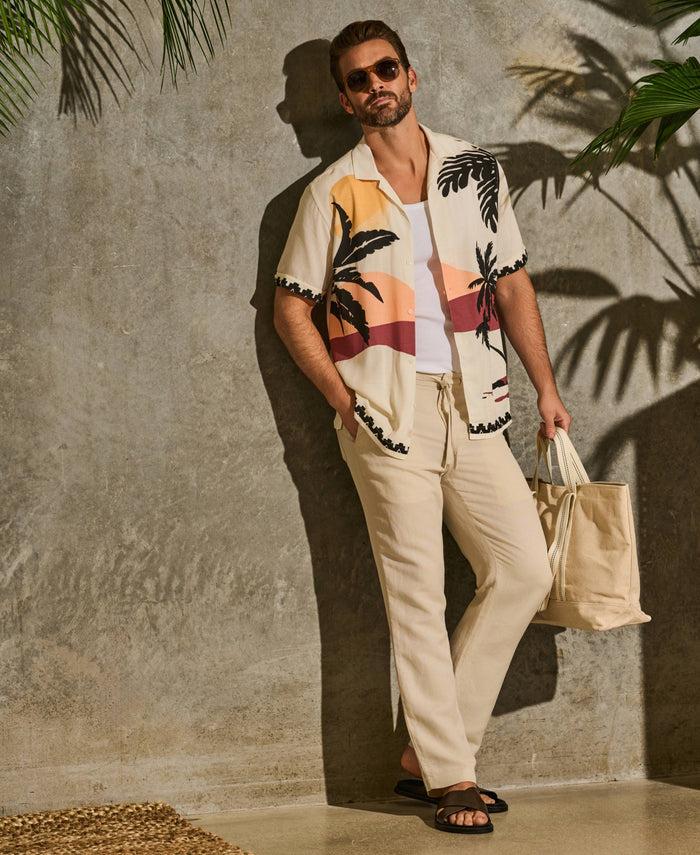 Cubavera Sunset Print Shirt Egret