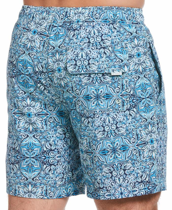 Cubavera Tile Print 7" Swim Trunks Pastel Green