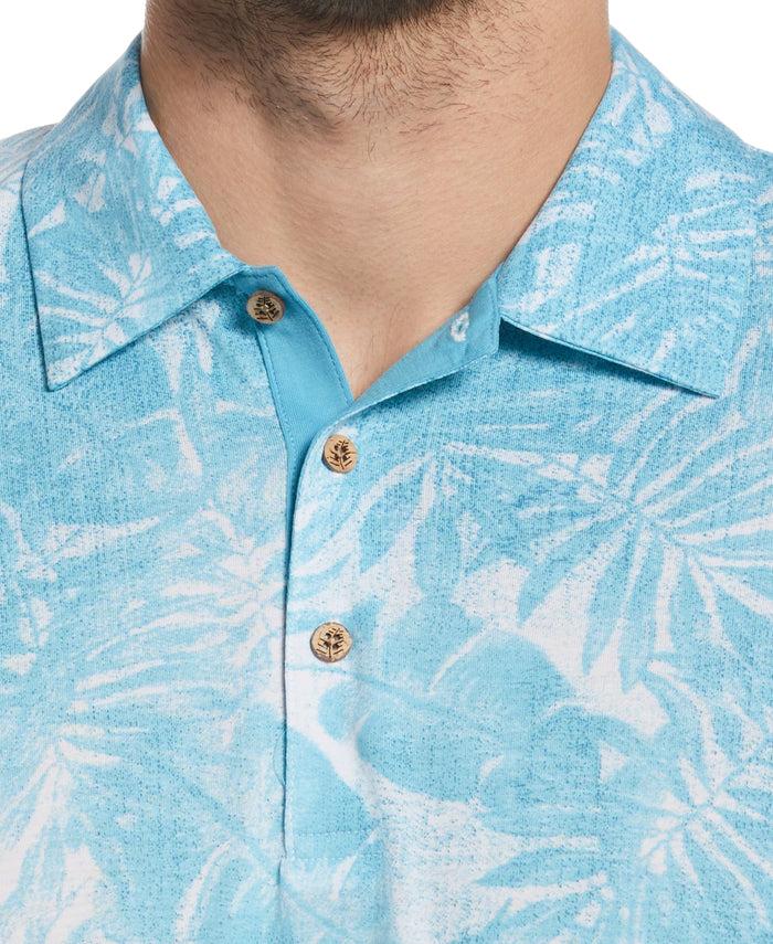 Cubavera Tonal Tropical Print Polo Maui Blue