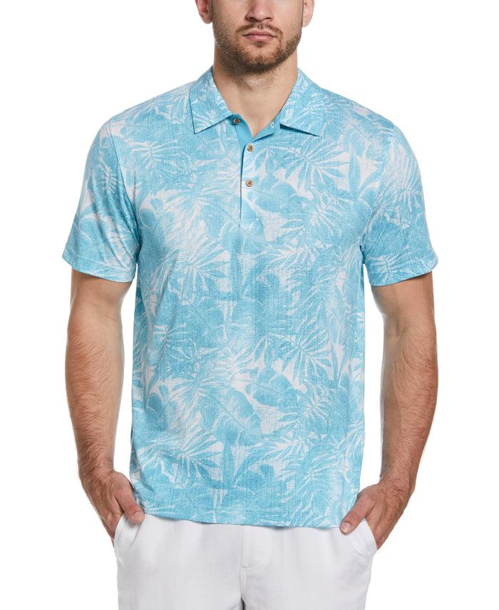 cubavera Tonal Tropical Print Polo Maui Blue