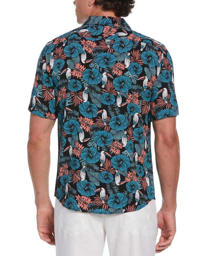 Cubavera Toucan Hibiscus Print Shirt Jet Black