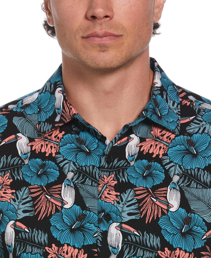 Cubavera Toucan Hibiscus Print Shirt Jet Black