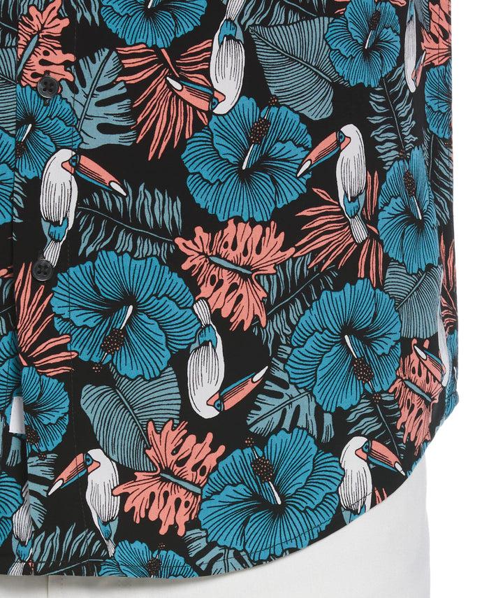 Cubavera Toucan Hibiscus Print Shirt Jet Black