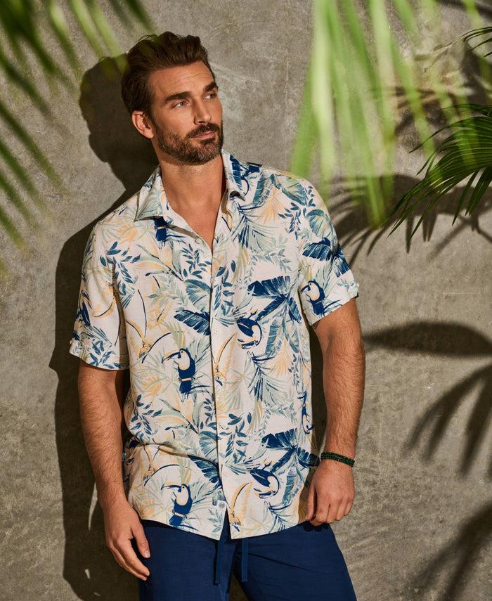 Cubavera Toucan Print Shirt Brilliant White