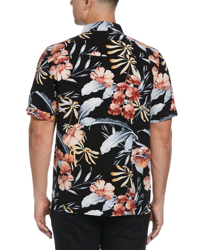 Cubavera Tropical Floral Print Shirt Jet Black