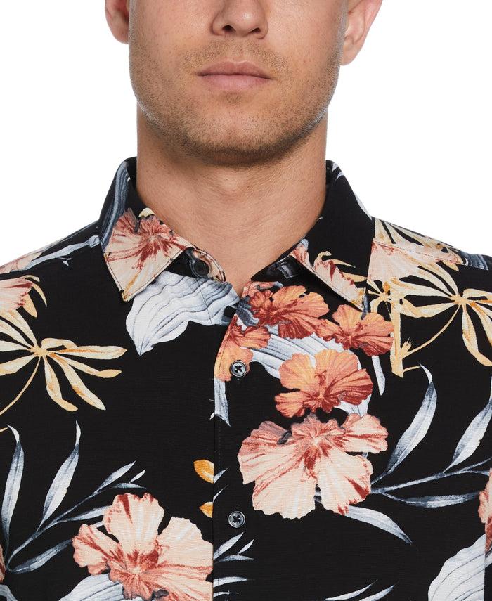 Cubavera Tropical Floral Print Shirt Jet Black