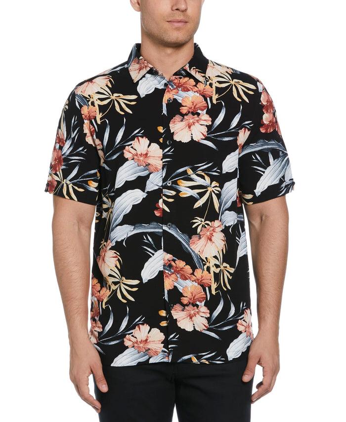cubavera Tropical Floral Print Shirt Jet Black