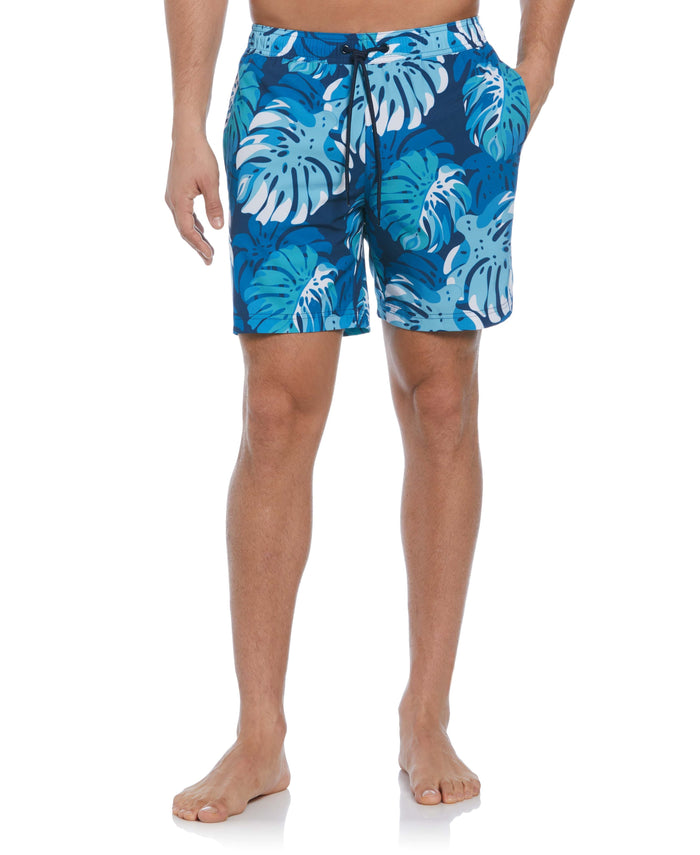cubavera Tropical Leaf Print Swim Short Titan