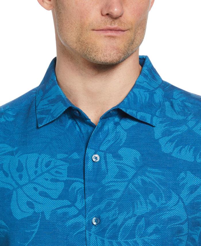 Cubavera Tropical Leaves Print Shirt Blue Sapphire