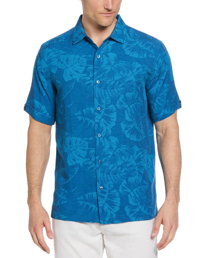 cubavera Tropical Leaves Print Shirt Blue Sapphire