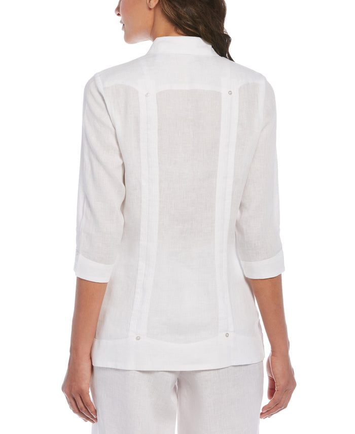 Cubavera Women's Solid Linen Guayabera Shirt White