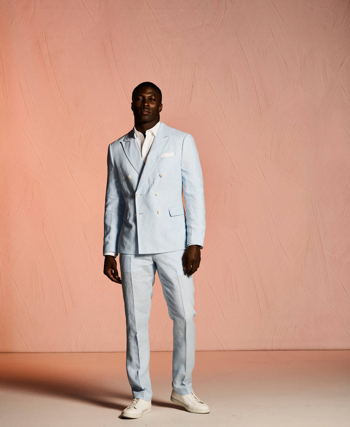 Cubavera Double Breasted Delave Linen Dream Blue Suit