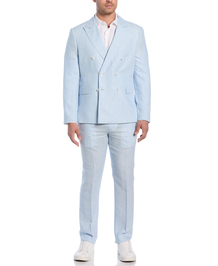 cubavera Double Breasted Delave Linen Dream Blue Suit
