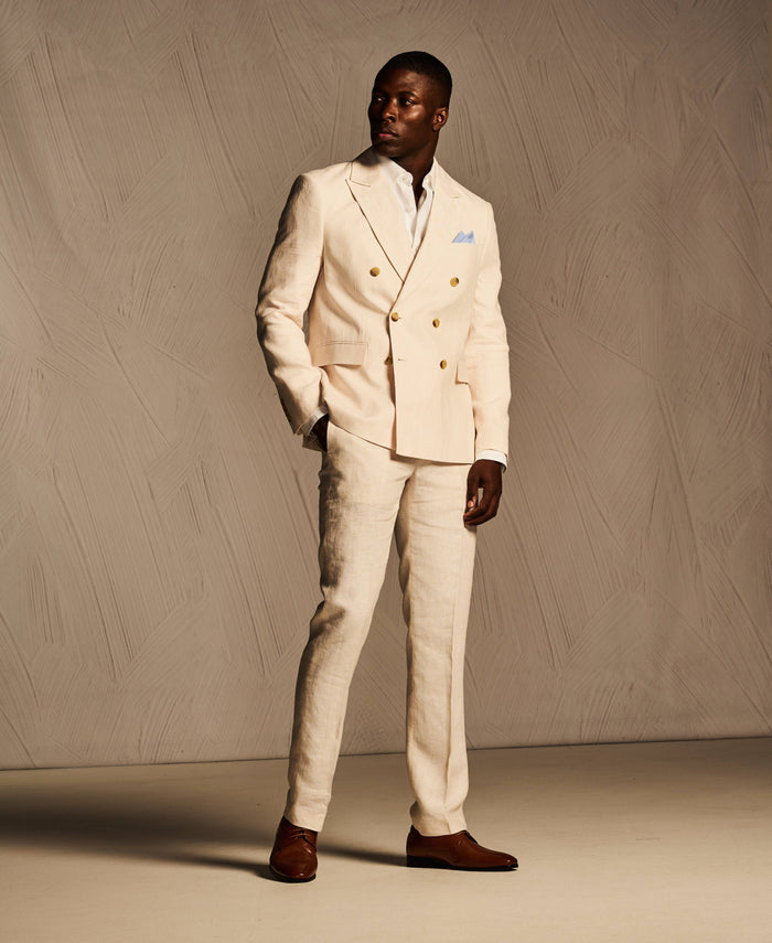 Cubavera Double Breasted Delave Linen Whitecap Grey Suit