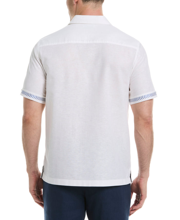 Cubavera Embroidery Leaf Panel Shirt Brilliant White