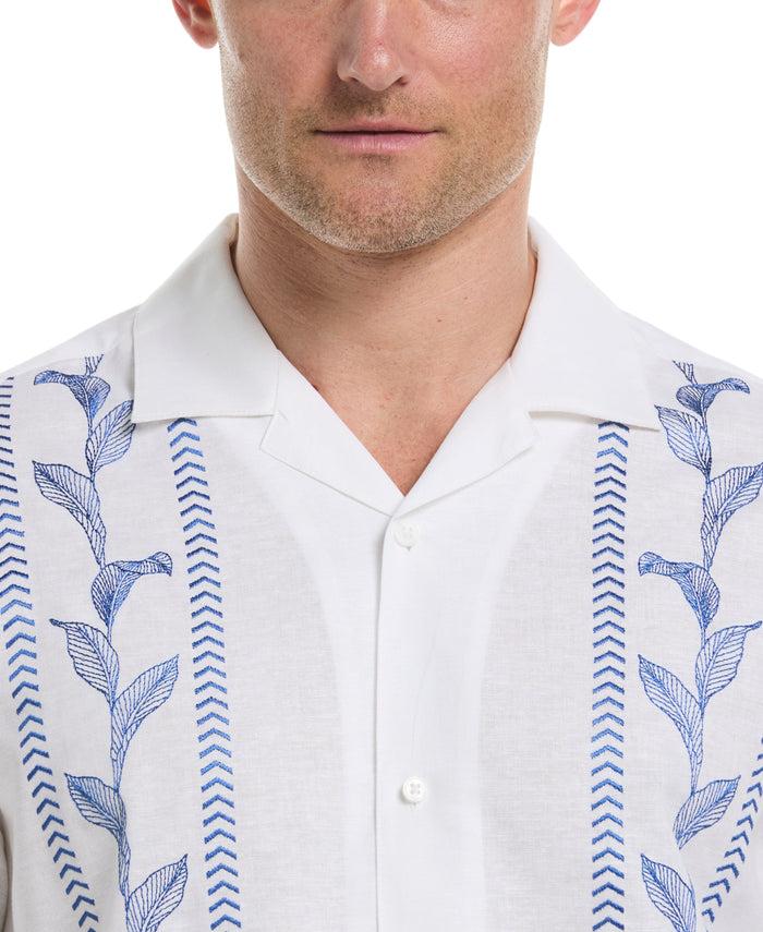Cubavera Embroidery Leaf Panel Shirt Brilliant White
