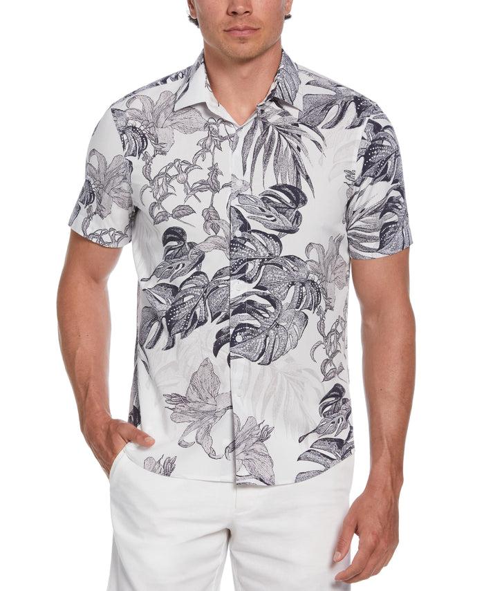 cubavera Exploded Botanical Print Shirt Brilliant White