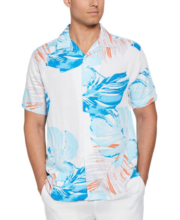 cubavera Exploded Tropical Print Shirt Brilliant White