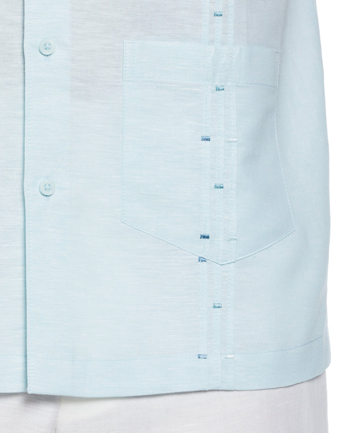 Cubavera Fashion Four Pocket Linen-Blend Guayabera Shirt Aquatic
