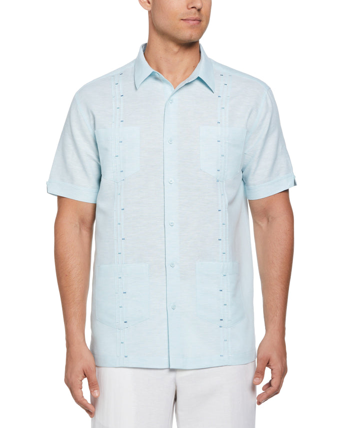 cubavera Fashion Four Pocket Linen-Blend Guayabera Shirt Aquatic