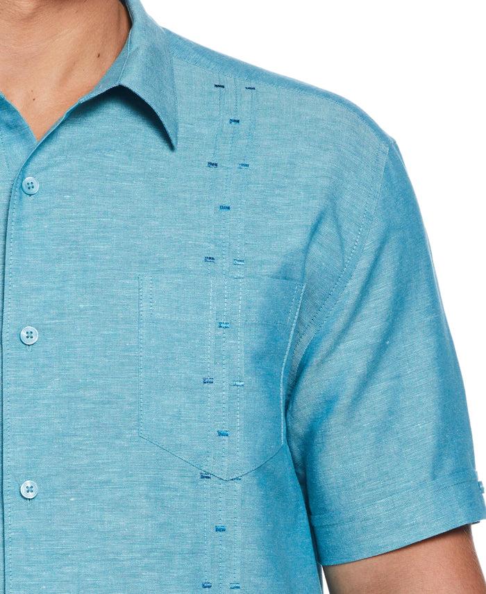 Cubavera Fashion Four Pocket Linen-Blend Guayabera Shirt Crystal Teal