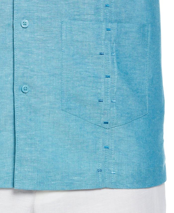 Cubavera Fashion Four Pocket Linen-Blend Guayabera Shirt Crystal Teal