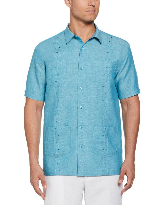 cubavera Fashion Four Pocket Linen-Blend Guayabera Shirt Crystal Teal