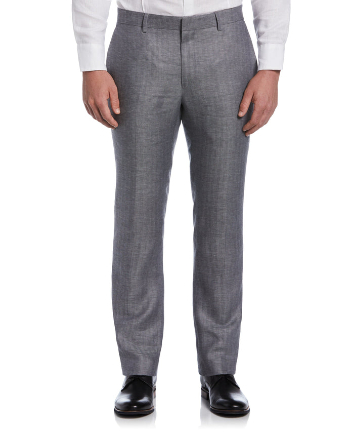 Cubavera Flat Front Herringbone Linen Pant Blackened Pearl