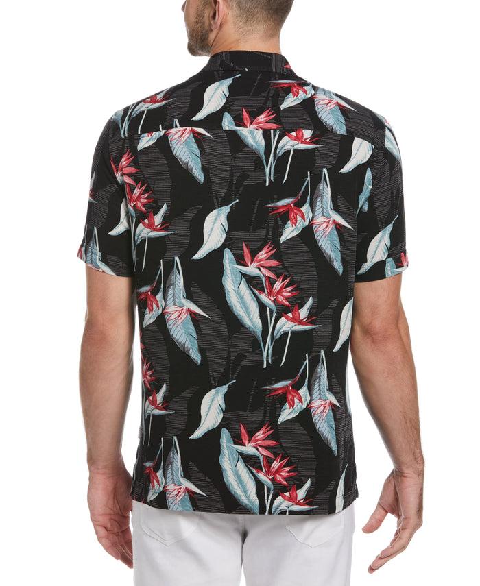 Cubavera Floral Print Textured Tropical Shirt Jet Black