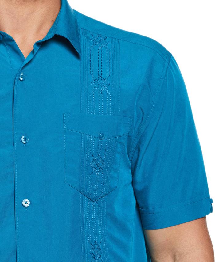Cubavera Geo Embroidered Guayabera Shirt Crystal Teal