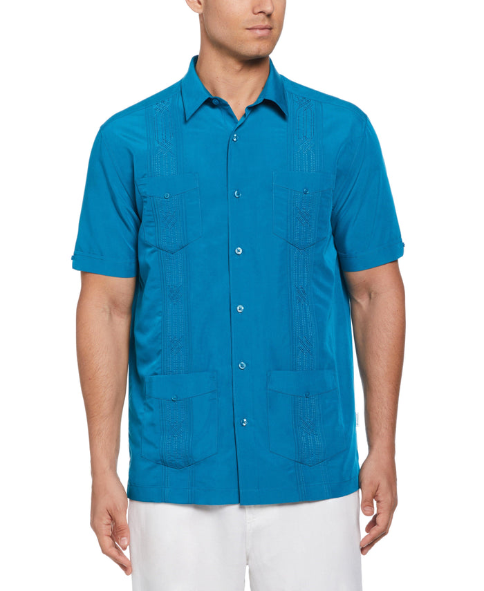 cubavera Geo Embroidered Guayabera Shirt Crystal Teal