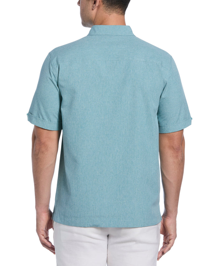 Cubavera Geo Embroidered Panel Chambray Shirt Surf Spray