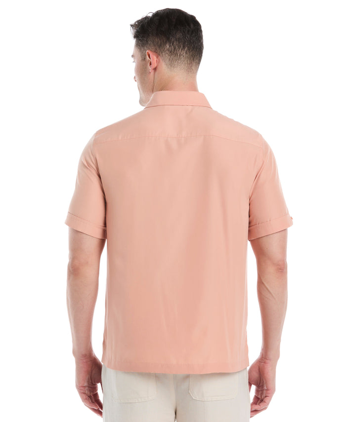 Cubavera Insert Panels Pickstitch Shirt Dusty Coral