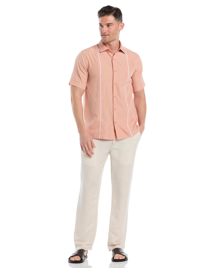 Cubavera Insert Panels Pickstitch Shirt Dusty Coral