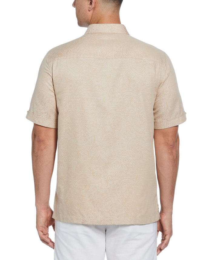 Cubavera Jacquard Abstract Floral Paisley Print Shirt Irish Cream