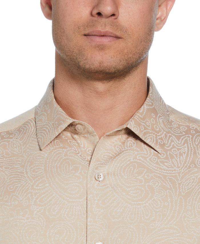 Cubavera Jacquard Abstract Floral Paisley Print Shirt Irish Cream