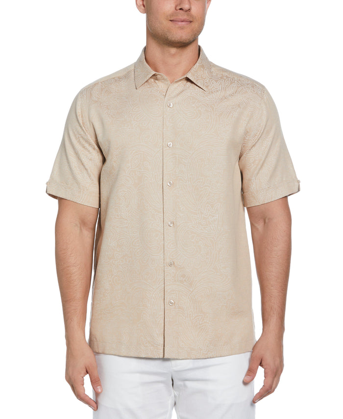 cubavera Jacquard Abstract Floral Paisley Print Shirt Irish Cream
