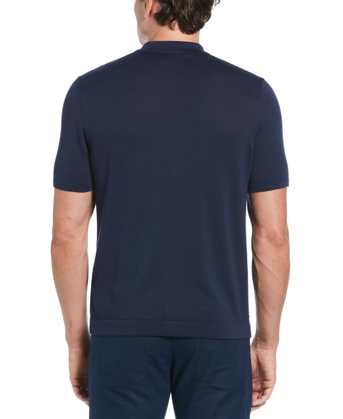 Cubavera L-Shape Color Block Knit Sweater Shirt Navy Iris